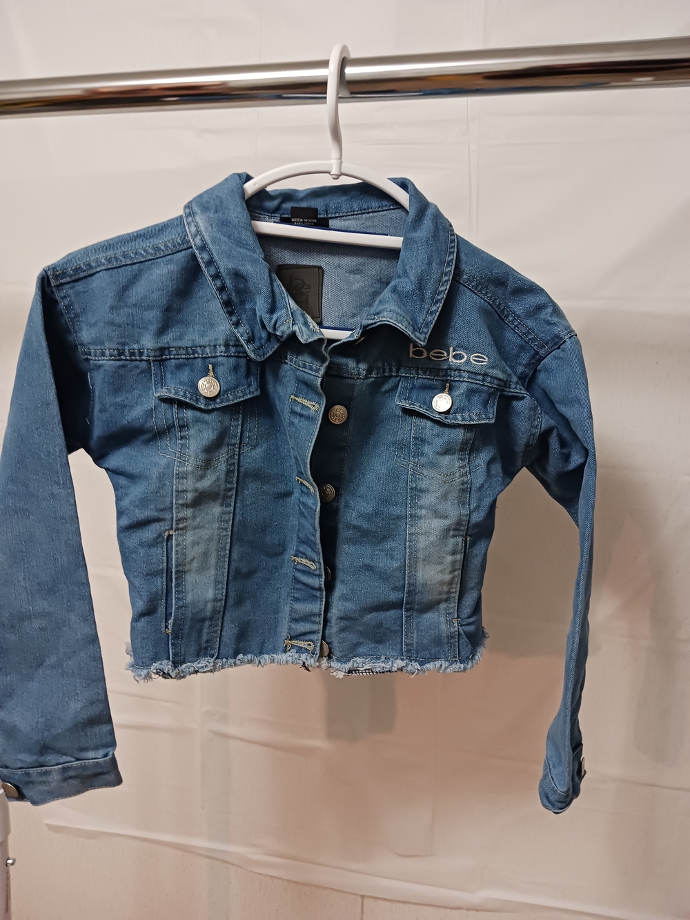 bebe Girls' Distressed Blue Jean Jacket